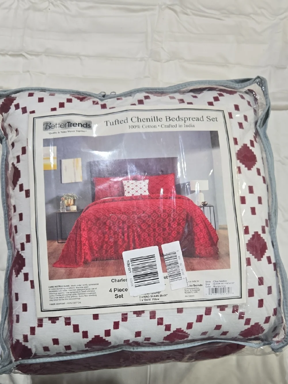 Red Crochet-Style Queen Bedspread Set - Cozy Home Bedding NEW.  JCPENNEY